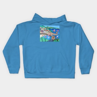 Naive painting of Mousehole Harbour Kids Hoodie